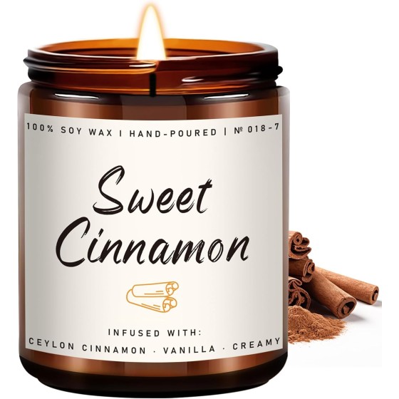 Auelife Fall Candle, Sweet Cinnamon Scented Candle, Fall Scents Soy Candles for Home Scented - Autumn Candles Gifts Set for Men and Women, Holiday, Thanksgiving, 7oz
