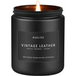 Vintage Leather Candle | Men Candles, Soy Candle for Home Scented - Man Scented Candles for Home, Men Gifts for Him - 7oz Black Jar Gifts for Friends