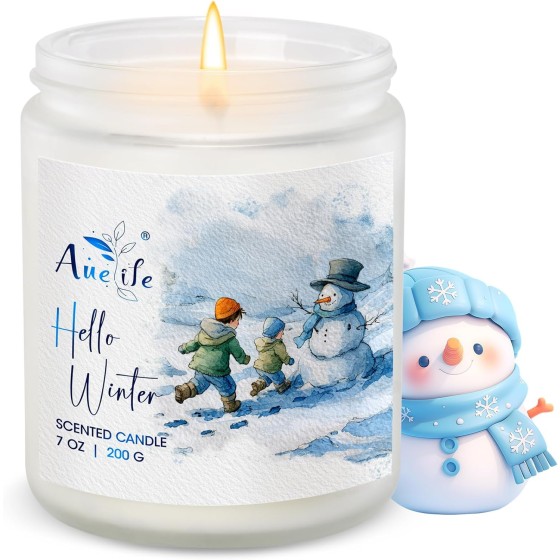 Hello Winter Candle | Fresh Citrus & Jasmine Scented Soy Candles - Winter Aromatherapy Candles Gift for Women & Men, Cozy Holiday Home Décor Candle, Long Lasting Clean Burn