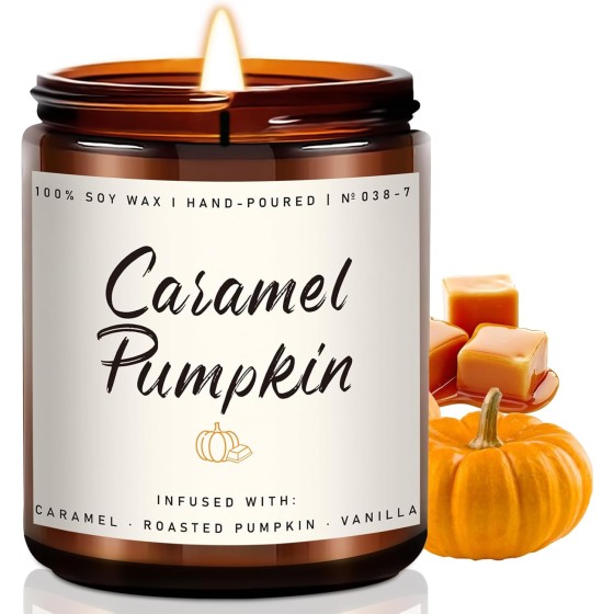 Auelife Fall Candle, Caramel Pumpkin Scented Candle – Fall Soy Candles for Home, Cozy Autumn Aromatherapy Candles, Sweet Pumpkin & Caramel Fragrance | Gift for Women, Home Décor