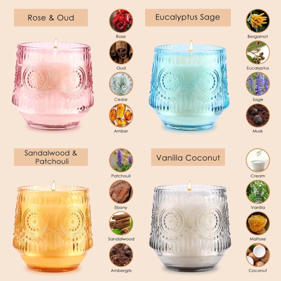 Black Jar & Luxury Glass Scented Candle Set, Candle Gift for Men & Women, Aromatherapy Candle, Candles for Home Scented