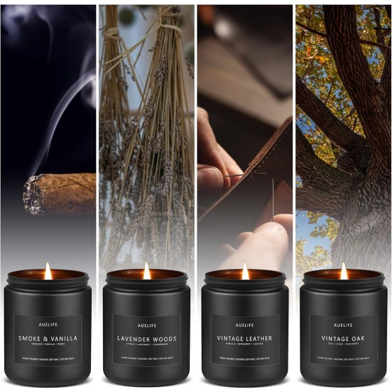 Men Candle Set + Christmas Candle Set, 4Pack Scented Candle, Candle Gifts - Soy Candles Home Scented, Christmas Gift for Women and Men
