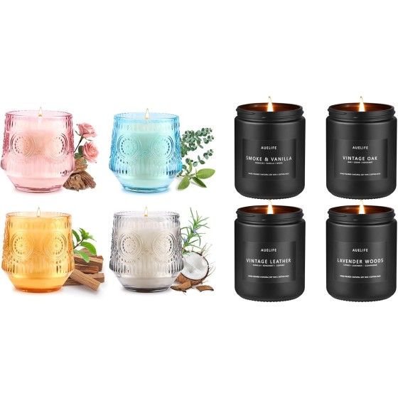 Black Jar & Luxury Glass Scented Candle Set, Candle Gift for Men & Women, Aromatherapy Candle, Candles for Home Scented