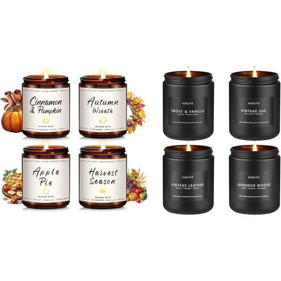 Fall Candle Set + Men Candle Set, 4pack Scented Candles for Home, Soy Candles, Gifts for Women & Men