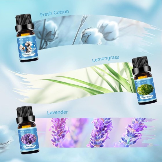 Clean Essential Oils Set for Diffuser & Candle Making | 6 Pack Premium Aromatherapy Oils Gift Set - Lavender, Eucalyptus, Mint, Sweet Orange, Lemongrass, Clean Cotton for Home