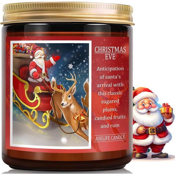 Auelife Christmas EVE Soy Candle - Sugared Plums Candied Fruits and Rum, 7 oz Aromatherapy Jar Candle, Christmas Gift for Women and Men