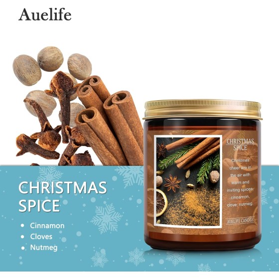 Christmas Candle | Christmas Spice Scented Candle, Holiday Candles Gift, Soy Wax Candle for Home Scented, Aromatherapy Jar Candles, Gifts for Women and Men, Cozy Winter Candles for Home Decor, 7 oz