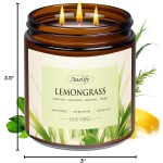 Lemongrass Scented Candle | 3-Wick Jar Candle - 12oz Natural Soy Wax - Citronella Scent for Indoor Outdoor Use, Long Lasting Aromatherapy Gifts for Fathers Day, Summer, 50+ Hour Burn