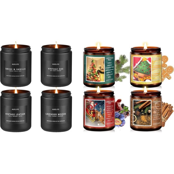 Men Candle Set + Christmas Candle Set, 4Pack Scented Candle, Candle Gifts - Soy Candles Home Scented, Christmas Gift for Women and Men