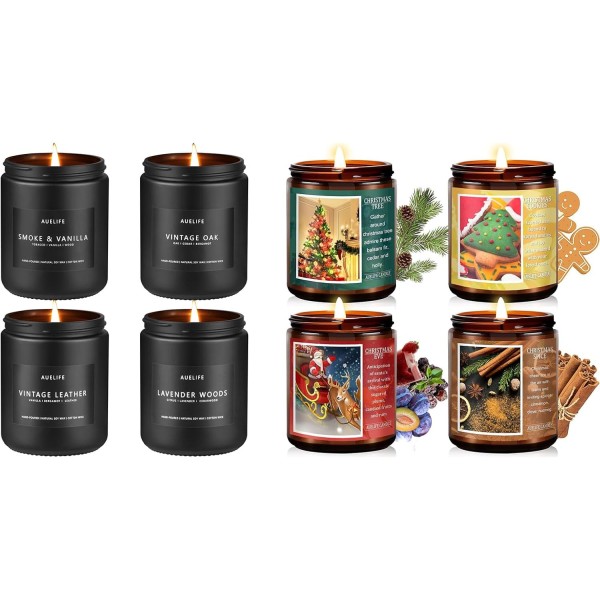 Men Candle Set + Christmas Candle Set, 4Pack Scented Candle, Candle Gifts - Soy Candles Home Scented, Christmas Gift for Women and Men