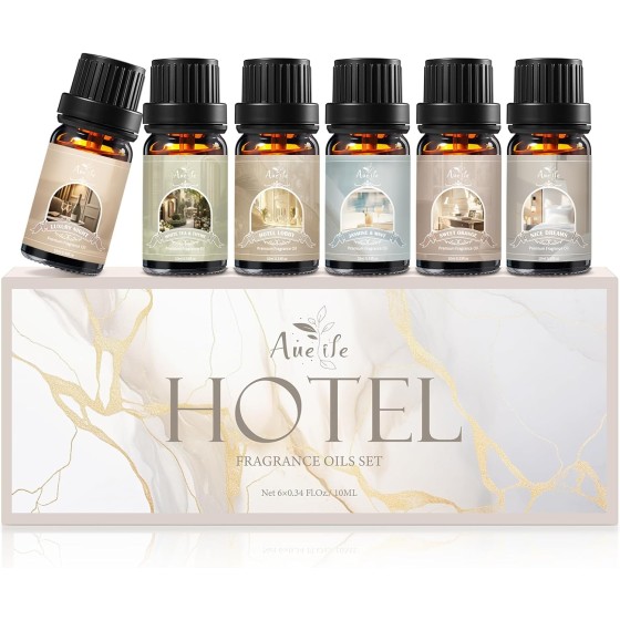 Auelife Hotel Collection Diffuser Oil Set - 6x10ml Luxury Hotel Scent Essential Oils for Diffuser - Fragrance Oil Variety Pack- Ideal for Home, Spa, DIY Candle Making Gift
