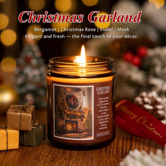 Christmas Candles | Christmas Garland Scented Candle, Holiday Soy Wax Candles for Home Scented, Aromatherapy Gifts for Women and Men, Cozy Winter Candle for Home Decor, 7 oz