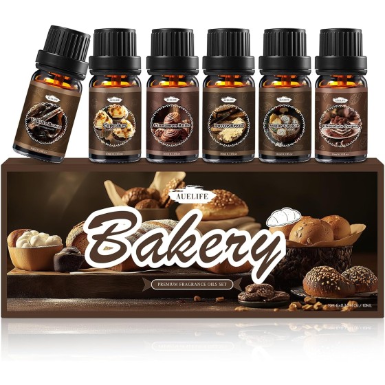 Bakery Essential Oils Set, Fragrance Oil for Diffusers for Father's Day, Candle Making, Aromatherapy Scented Oil Gift for Men - Vanilla Bean, Cookies, Chocolate Crepes, Cupcakes, Cinnamon Rolls, Bread