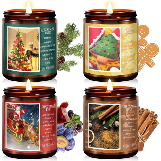 Christmas Gifts Set with Xmas Candles & Christmas Essential Oils Set for Women & Men, Holiday Candle Gifts, Soy Candles Home Scented, Essential Oils for Diffusers for Home