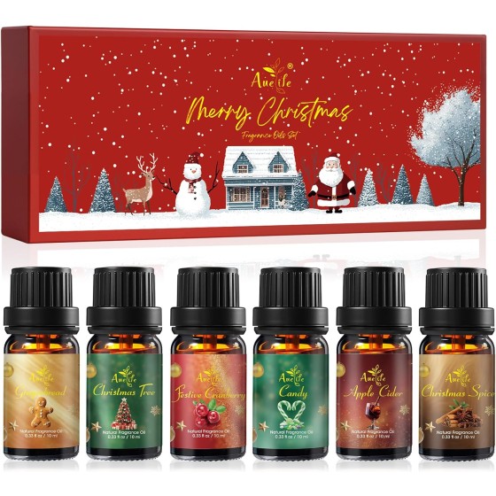 Winter Essential Oil Set | 6 Pack Holiday Fragrance Oils for Diffuser, Candle Making | Christmas Tree, Spice, Gingerbread, Apple Cider, Candy, Cranberry | Aromatherapy Gift Set for Home & Women