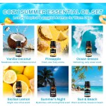 Summer Essential Oils for Diffusers for Home, 6X10ml Fragrance Oils Set, Aromatherapy Oils for Candles Making - Coconut, Pineapple, Beach, Breeze, Lemon, Summer Night | Gift Set for Women, Home, Spa