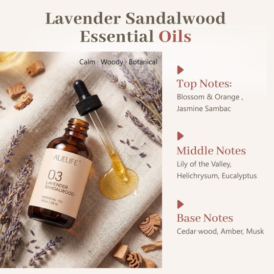 Lavender Sandalwood Essential Oils for Diffusers & Candle Making, 118ml (4 fl oz) Large Bottle, Long Lasting Scent Oil for Home Fragrance, Soap & DIY