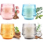 4 Pack Luxury Scented Candles Gift Set - 7oz Soy Wax Candles in Glass Jars, Gifts for Women - Vanilla Coconut, Eucalyptus Sage, Rose Oud, Sandalwood Patchouli