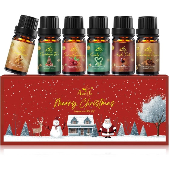 Winter Essential Oil Set, Essential Oils for Diffusers for Home, Fragrance Oil Gift Set | Gingerbread, Candy, Christmas Tree, Spice, Cranberry, Apple Cider | Aromatherapy, Candle & Soap Making