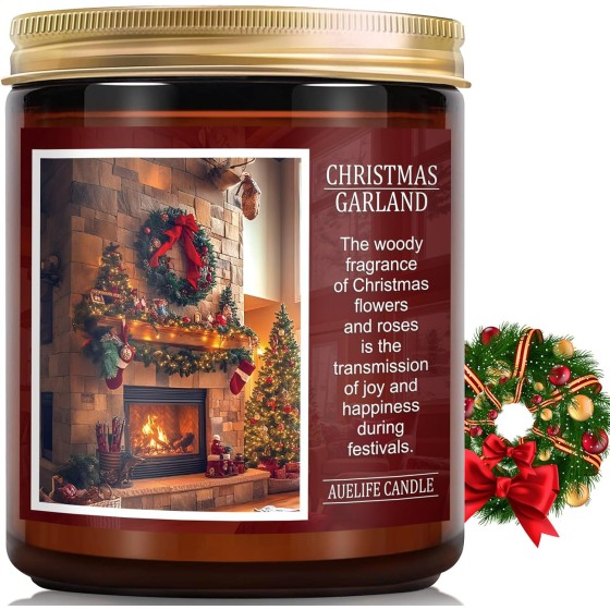 Christmas Candles | Christmas Garland Scented Candle, Holiday Soy Wax Candles for Home Scented, Aromatherapy Gifts for Women and Men, Cozy Winter Candle for Home Decor, 7 oz