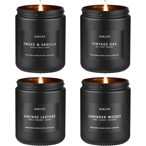 Scented Candles Set | Men Candle Set, Scented Candles for Home, Gifts for Men Aromatherapy Gift Set - 4 Pack Manly Gifts Soy Candle of Leather/Smoke & Vanilla/Oak/Lavender