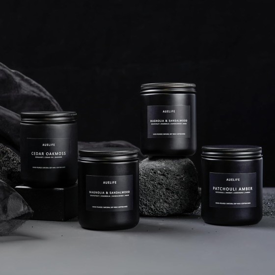 Scented Candles Set | Men Candle Set, Scented Candles for Home, Gifts for Men Aromatherapy Gift Set - 4 Pack Manly Gifts Soy Candle of Leather/Smoke & Vanilla/Oak/Lavender