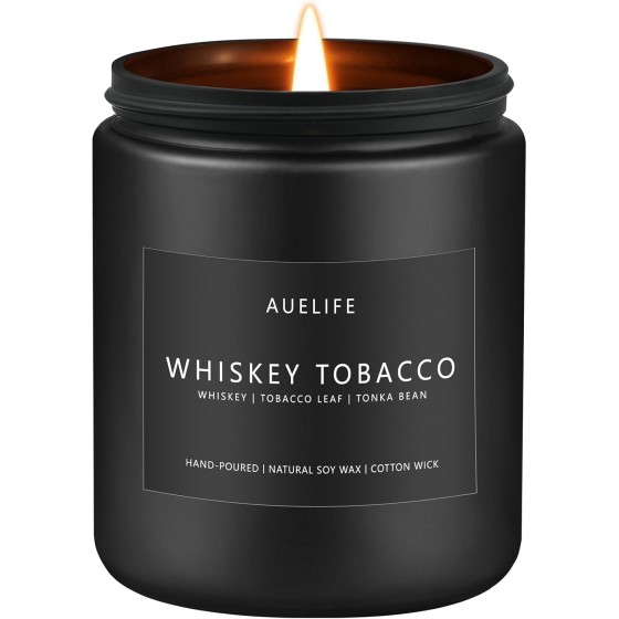 Whiskey Tobacco Candle | Masculine Candles for Men, Soy Candles for Home Scented, Manly Gifts Tobacco Candle for Home - Gifts for Men, 7oz Black Jar